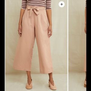 Zara Woman Pink Nude Trousers Small Wide Leg Culottes High Waist Ankle Work Pock